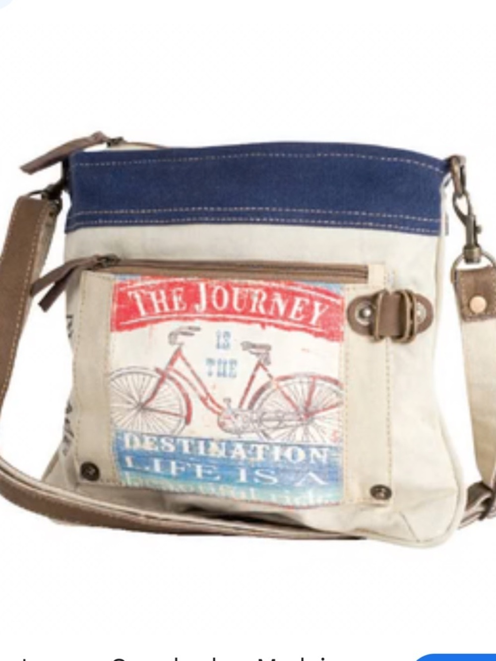 Canvas Hobo journey Crossbody Bag with Bicycle Print - Navy & Beige by clea ray